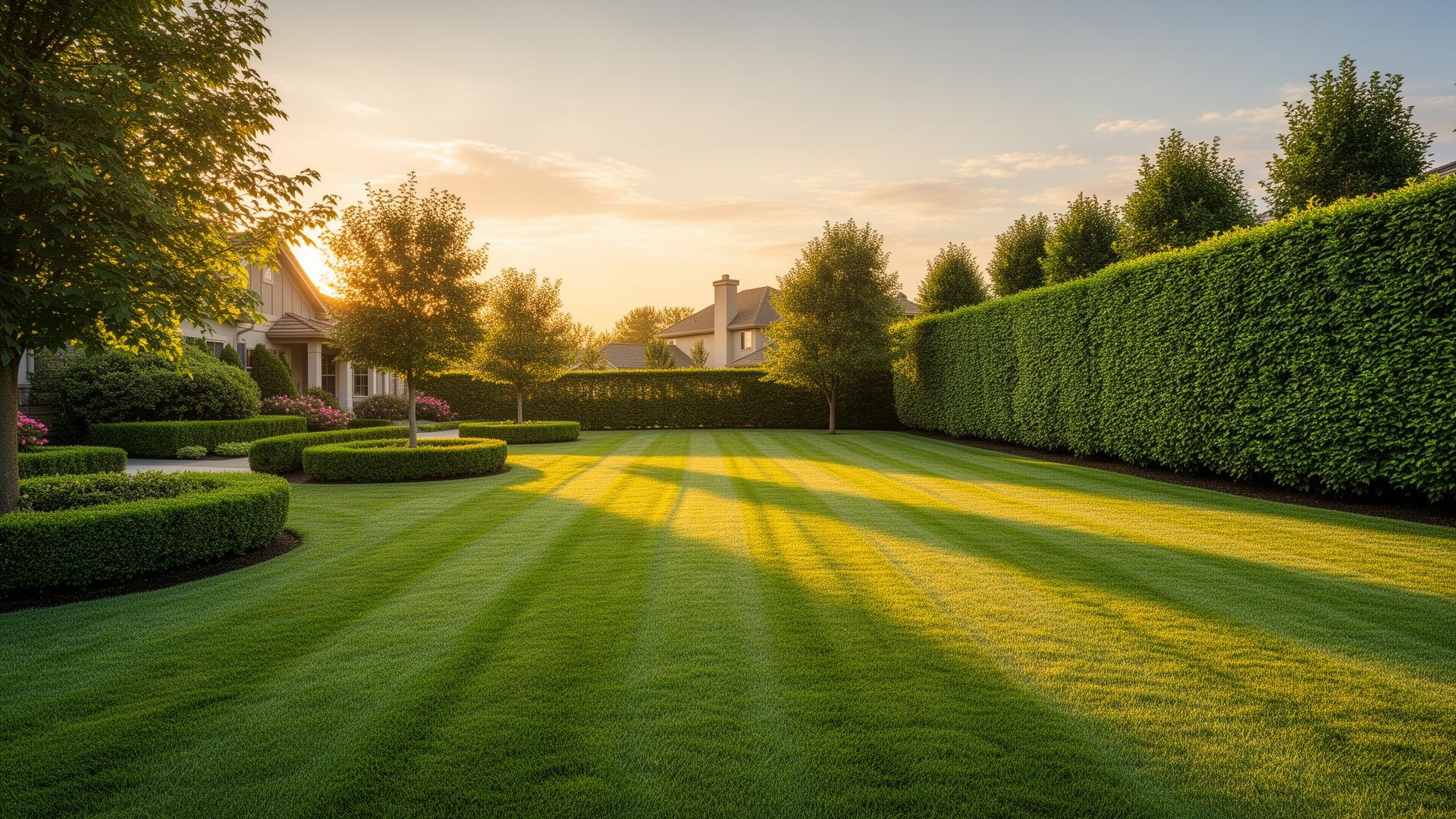 Beautifully manicured lawn at golden hour